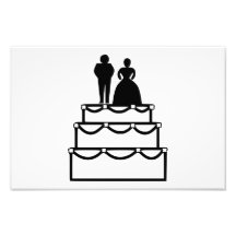 Pastel de bodas con el dibujo animado de novia y d arte con fotos