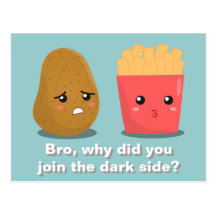 Patata de Kawaii y patatas fritas y el lado oscuro Tarjetas Postales