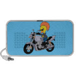 Pato del dibujo animado en una motocicleta fresca notebook altavoz