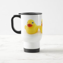 Patos de goma amarillos taza de café