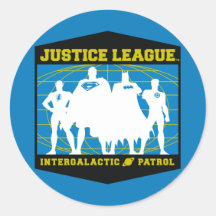 Patrulla intergaláctica de la liga de justicia etiqueta
