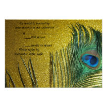 Pavo real amarillo de oro que casa las tarjetas de invitación personalizada