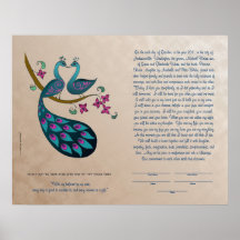 Pavo real-Peahen en el ketubah del amor, de color  Impresiones