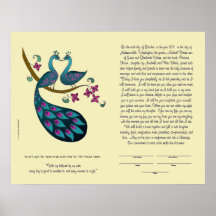 Pavo real-Peahen en el ketubah del amor, marfil Impresiones