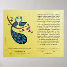 Pavo real-Peahen en el ketubah del amor, mostaza Impresiones