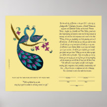 Pavo real-Peahen en el ketubah del amor, paja Impresiones