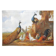 Pavos reales y pollos 2 manteles individuales