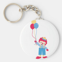 Payaso de circo feliz que sostiene los globos llavero personalizado