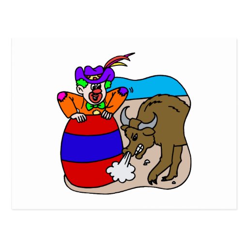 Payaso del rodeo en barril postales