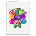 Payaso y globos del feliz cumpleaños tarjeton