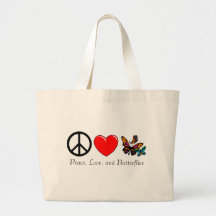 Paz, amor, y bolso de las mariposas bolsas de mano