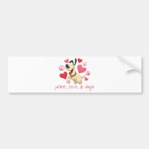 Paz, amor, y perros pegatina de parachoque