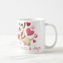 Paz, amor, y perros taza