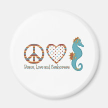 Paz, amor y Seahorses Imán Para Frigorifico