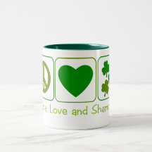 Paz, amor y tréboles tazas de café
