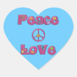paz y amor pegatina de corazón