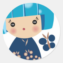 Pegatina azul del trío de Kokeshi