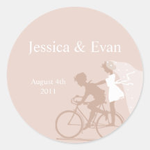 Pegatina beige del boda de los pares de la bicicle