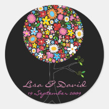 Pegatina caprichoso del boda del árbol del estalli