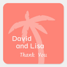 Pegatina cuadrado de la palmera - coral