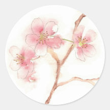 Pegatina de la acuarela de la flor de cerezo