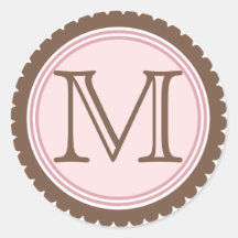 Pegatina de la inicial del monograma del rosa del 