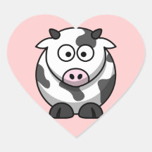 Pegatina de la vaca del dibujo animado (corazón)