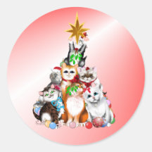 Pegatina de los gatitos del árbol de navidad