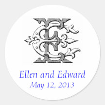 Pegatina del boda del monograma del vintage de EE