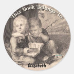 Pegatina del Bookplate de los muchachos del vintag