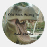Pegatina del Bookplate del dinosaurio de T-Rex