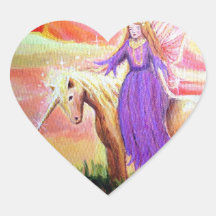 Pegatina del corazón del ángel y del unicornio