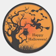 Pegatina del feliz Halloween de la bruja del vuelo