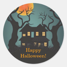 Pegatina del feliz Halloween de la casa encantada
