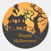 Pegatina del feliz Halloween de la casa encantada