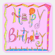 Pegatina del rosa del feliz cumpleaños