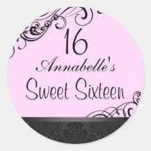 Pegatina elegante del damasco Sweet16 de los rosas