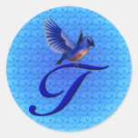 Pegatina elegante inicial del Bluebird del monogra