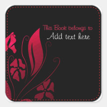 Pegatina floral del bookplate del negro y del rosa