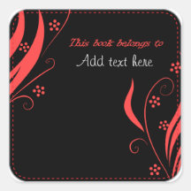 Pegatina floral negro y rojo del bookplate
