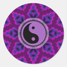 Pegatina geométrico púrpura de Yin Yang de la flor