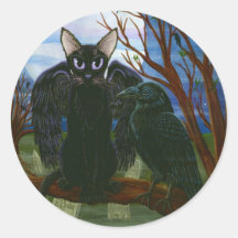 Pegatina gótico de la fantasía del cuervo del gato
