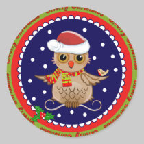 Pegatina lindo de las Felices Navidad con el búho  pegatinas