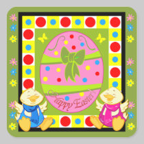 Pegatina lindo de Pascua con el texto y los pollos pegatinas