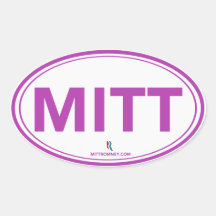 Pegatina oval del mitón de Romney Ryan (blanco/púr