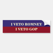 Pegatina para el parachoques del VETO ROMNEY Pegatina De Parachoque
