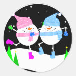 Pegatina redondo del muñeco de nieve feliz