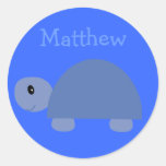Pegatinas azules lindos de la tortuga del dibujo a