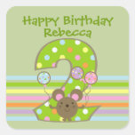 Pegatinas cuadrados del 2do cumpleaños del verde d