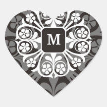 Pegatinas de plata negros del corazón del monogram